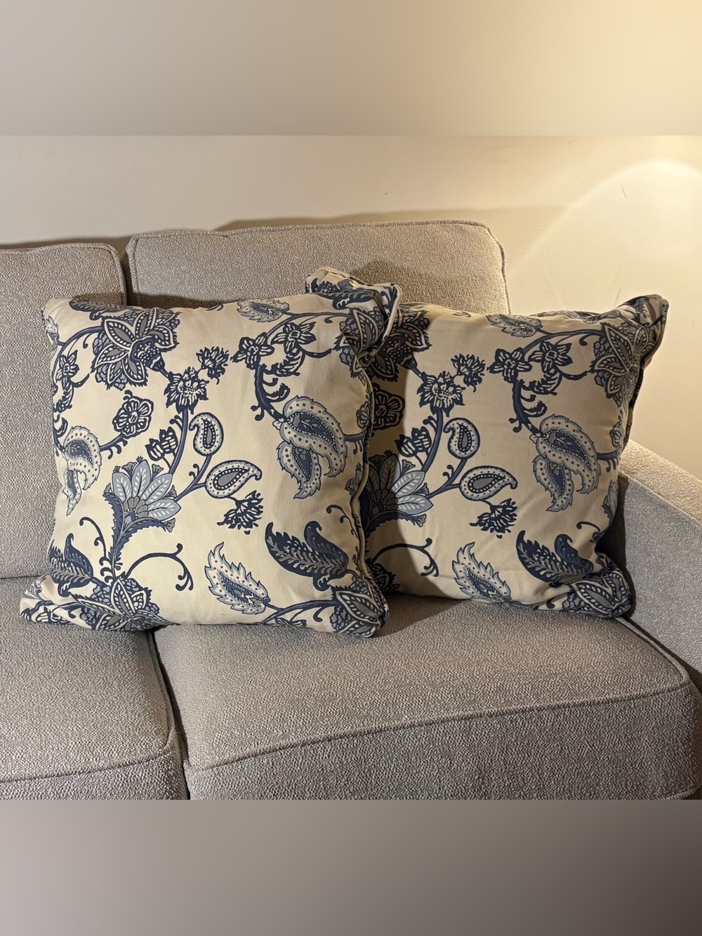 Pair Custom Blue and White Throw Pillows